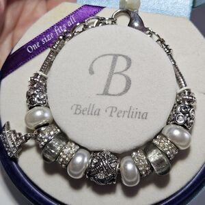 Bella Perlina Bracelet Deluxe Charm Bead Silver Tone Cruise Boat Adjustable NIB